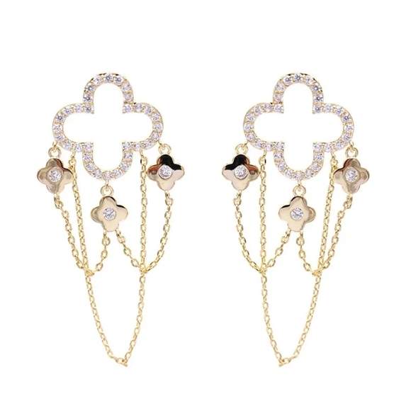 Gold Transparent flowers earrings - Picture 5 of 6